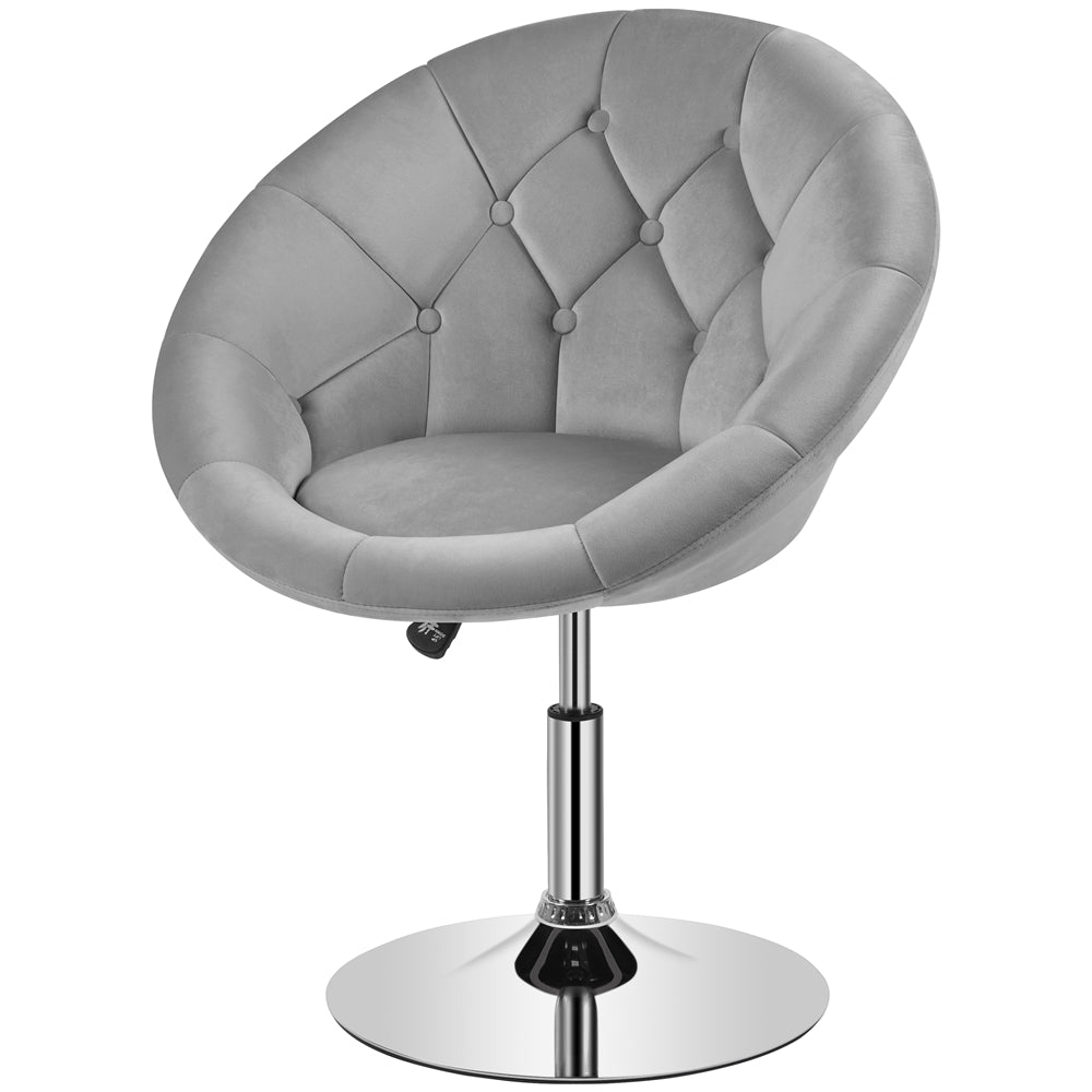 Yaheetech Contemporary Makeup Vanity Chair Height Adjustable Round Tufted Yes Barrel Swivel Accent Chair， Gray