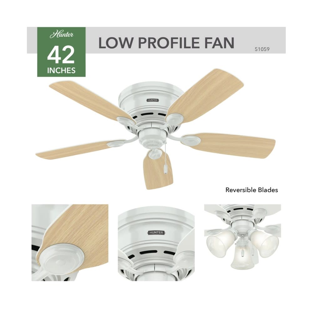 Hunter Low Profile IV Ceiling Fan 42 Indoor White Snow White