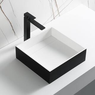 ALFI BRAND Resin Square Vessel Sink in Black and White ABRS14SBM