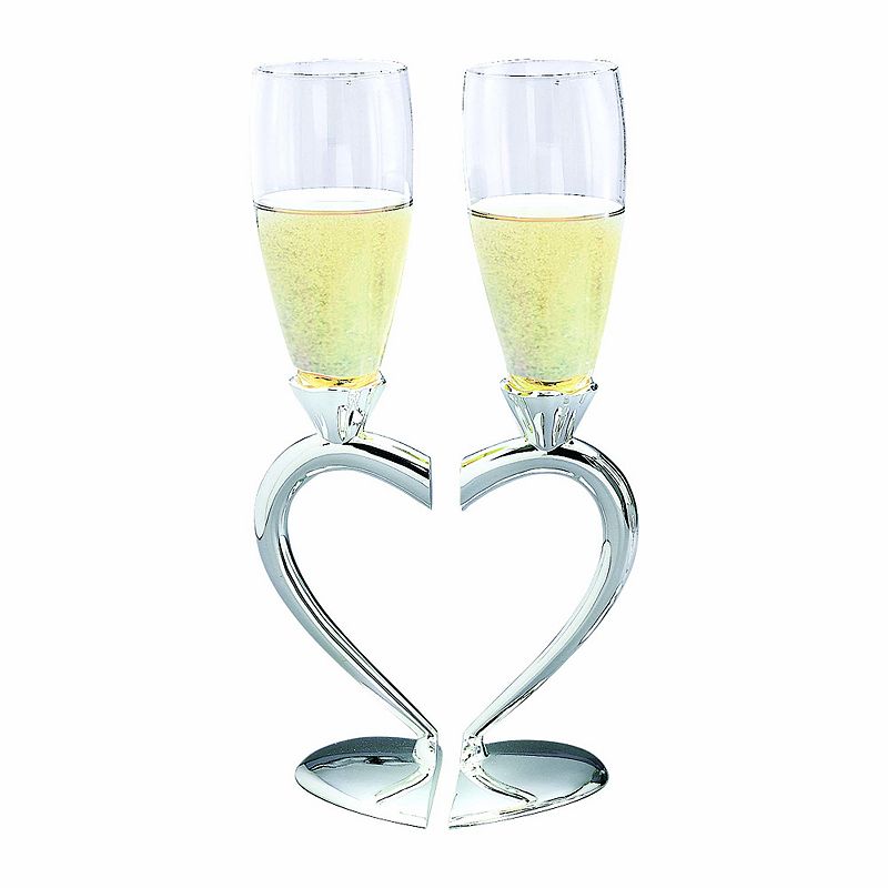 10.5 Split Heart Pair of Toasting Flute Goblets