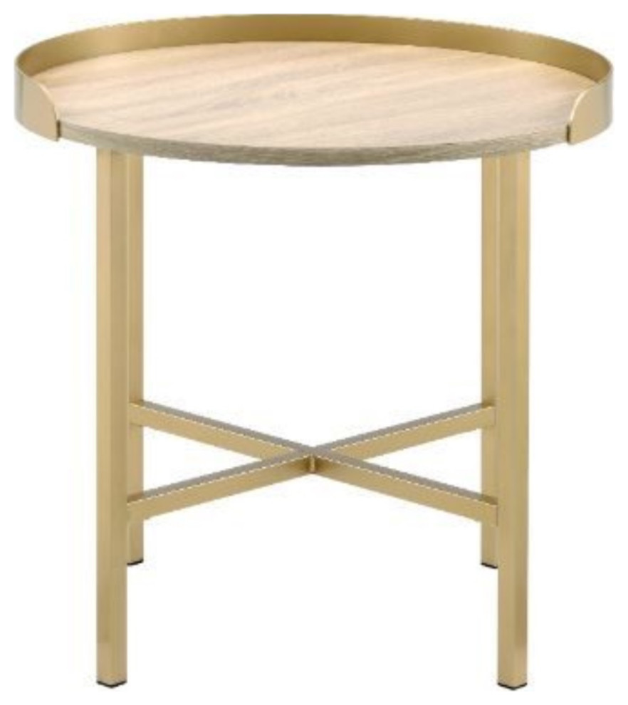 End Table  Oak Table Top and Gold Finish   Contemporary   Side Tables And End Tables   by VirVentures  Houzz