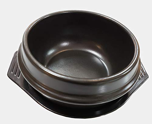 Black Dolsot / Stone Bowl w/ Black Tray for Hot Pot / Bibimbap and Korean Food (5.5 Inch (24 oz))