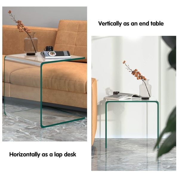 Tempered Glass End Table， Clear Sofa End Tables with Waterfall Edges and Non-Slip Pad， 18 x 18 x 16 inches， No Assembly Needed