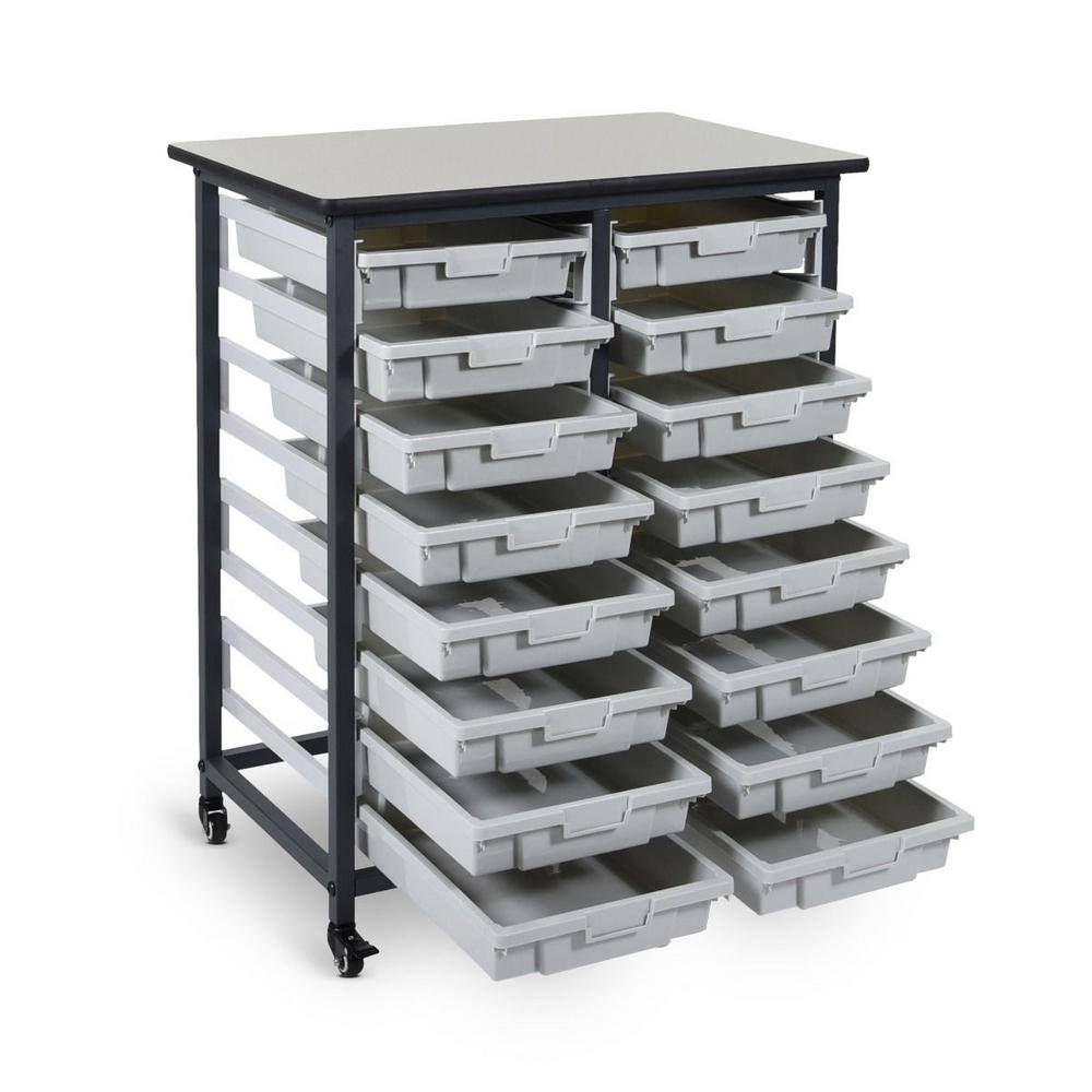 Luxor 37 in. x 30 in. Mobile Bin Storage Cart Double Row and Single Bin Plastic in Black Frame MBS-DR-16S