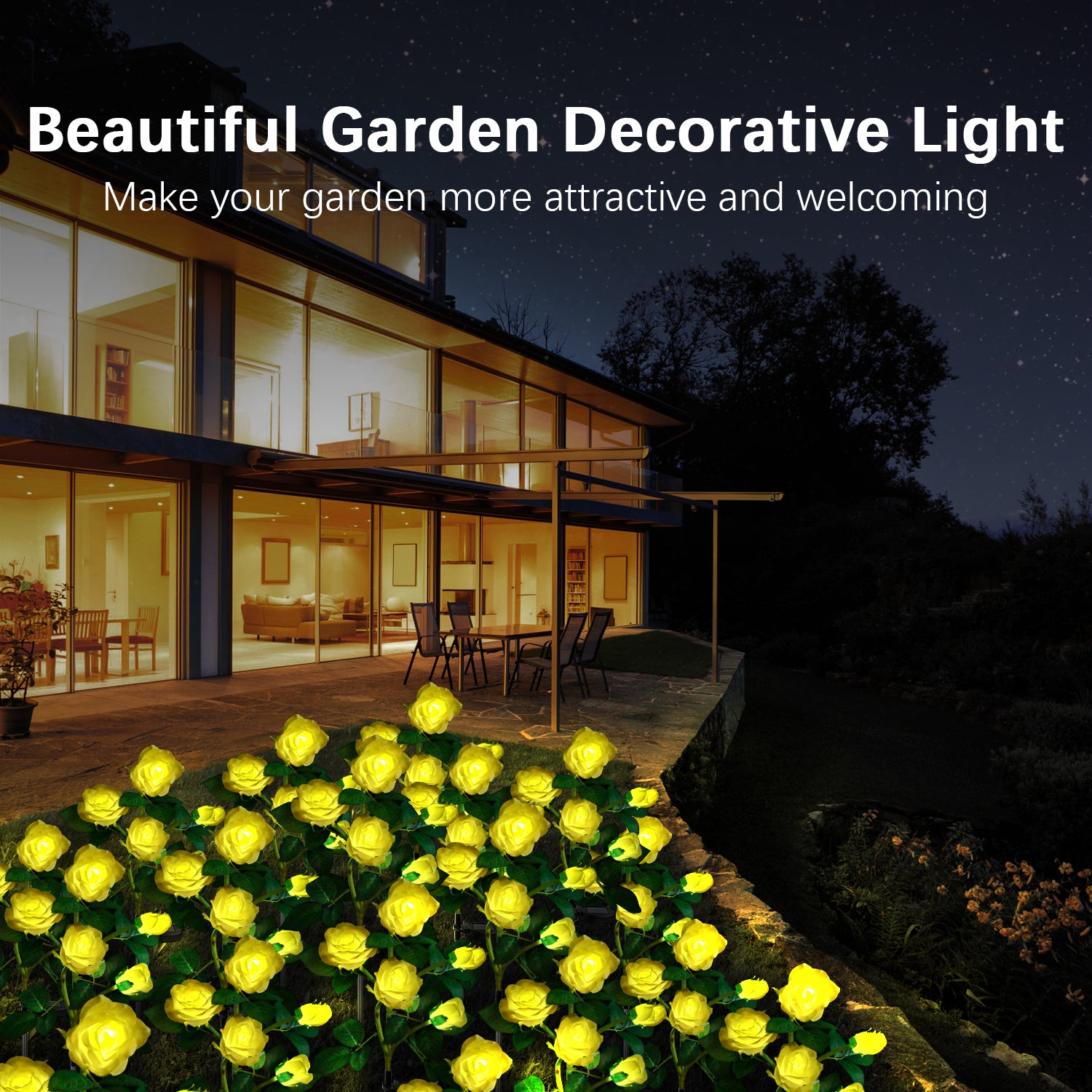 SHIKAN Solar Outdoor Lights Waterproof， Flower Stake Lights for Garden Decor， Pathway Lights for Lawn Backyard Walkway Patio Yard Decoration Landscape Lighting Auto on/off， Festival Gift Yellow Rose