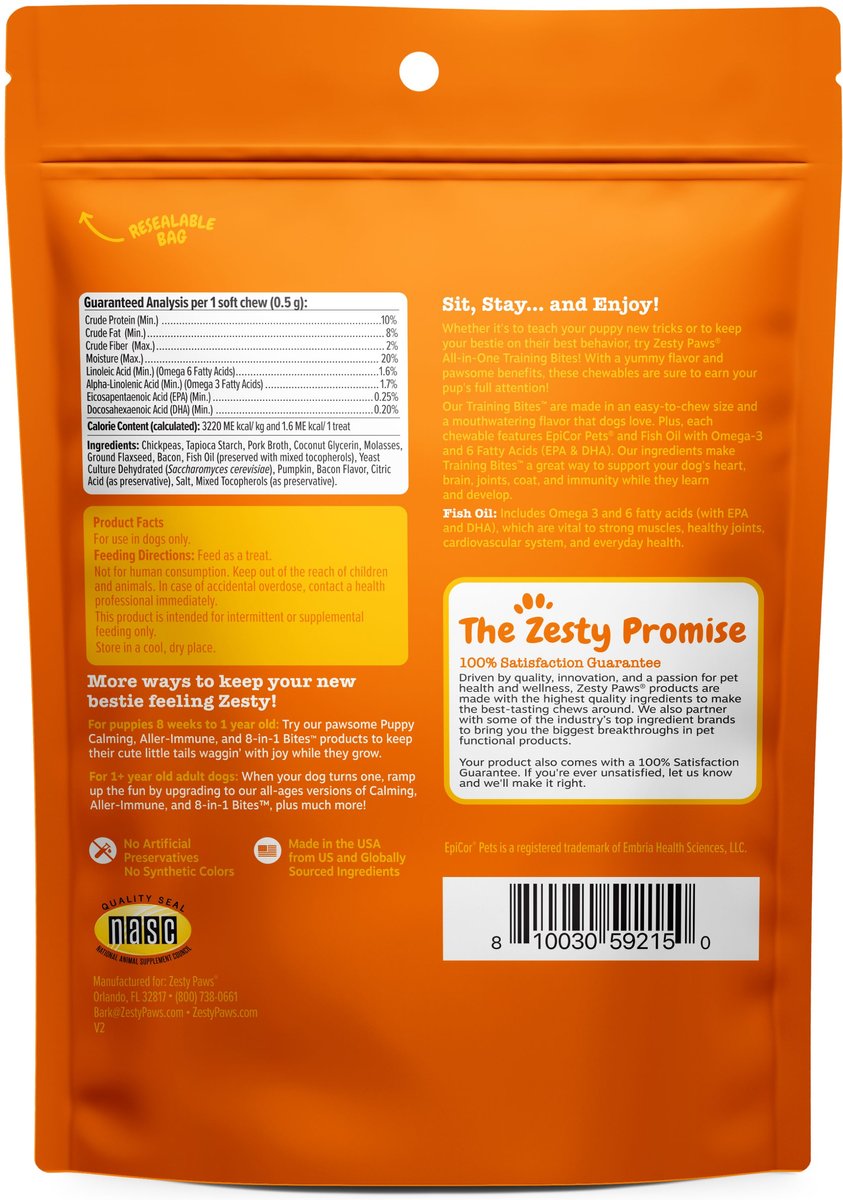 Zesty Paws All-in-One Bacon Flavored Soft and Chewy Training Bites Dog Treats