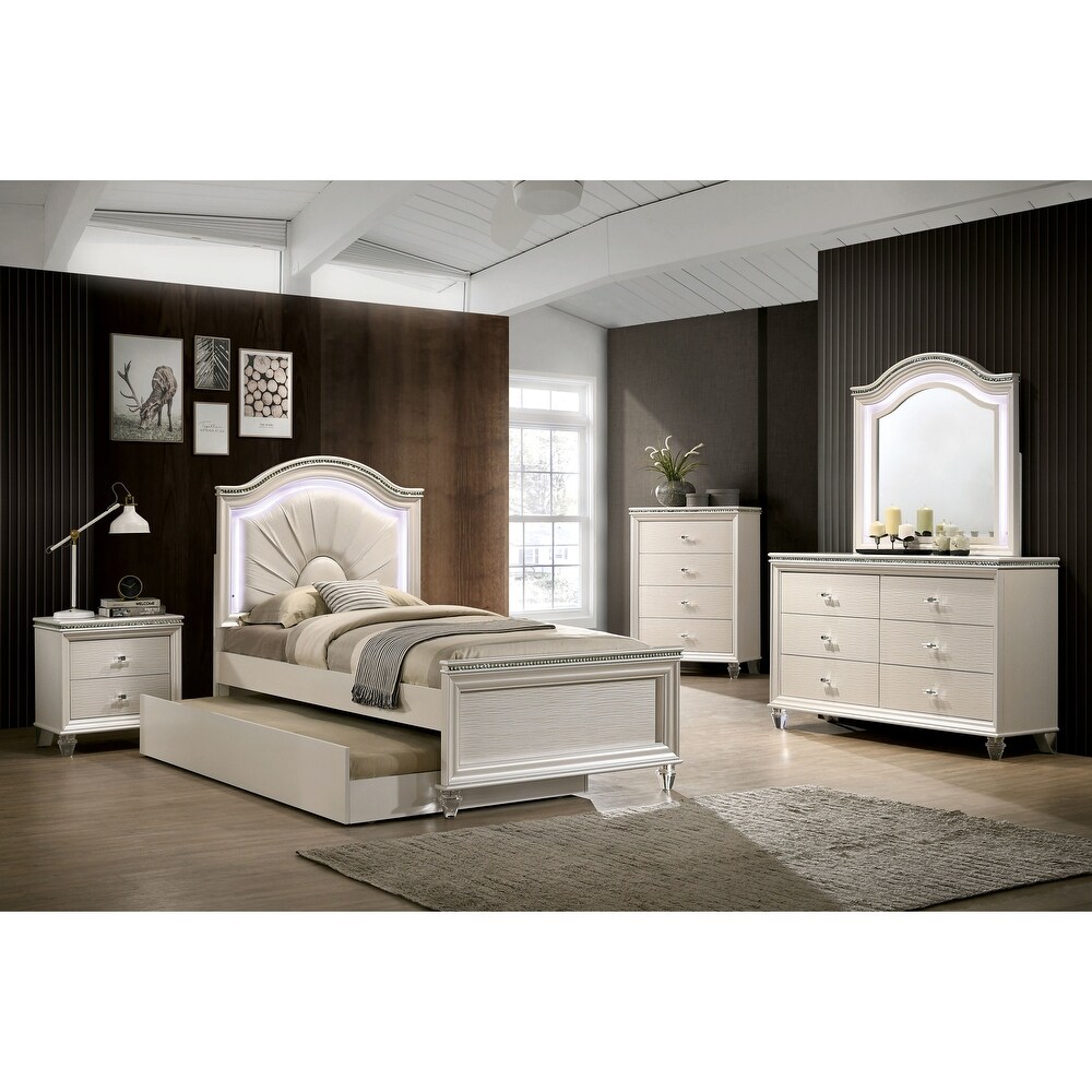 enby Contemporary Pearl White 55 inch Wide 6 Drawer Wood Dresser by Silver Orchid