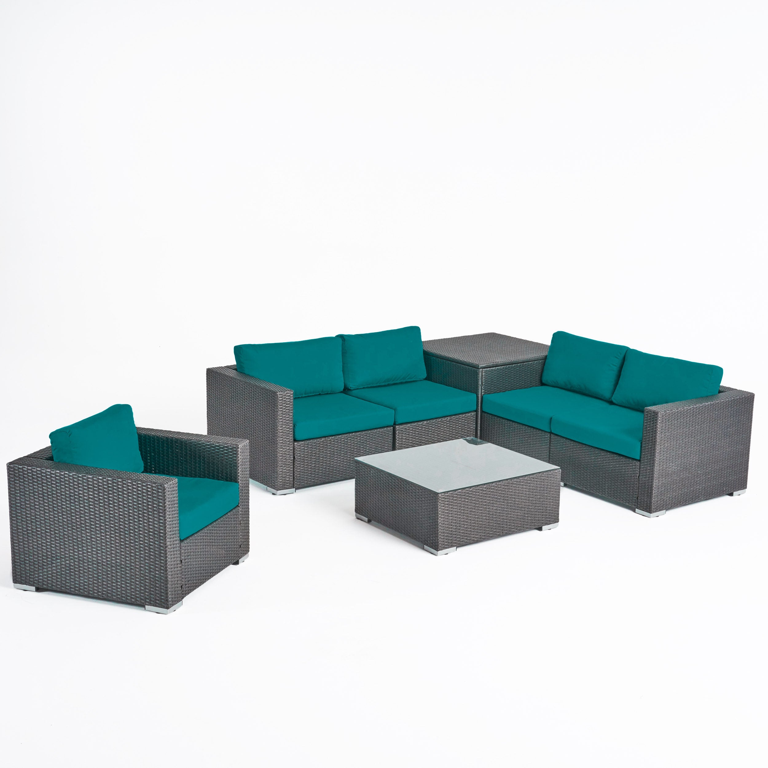 Kyra Outdoor 5 Seater Wicker Sectional Sofa Set with Storage Ottoman and Sunbrella Cushions