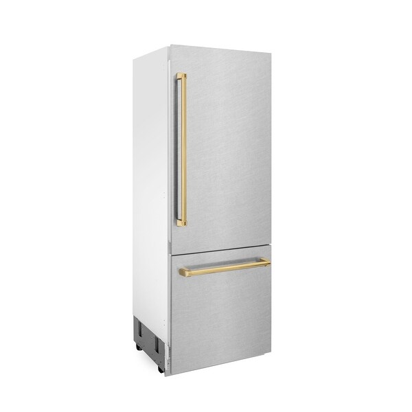 ZLINE 30” Autograph Edition 16.1 cu. ft. Built-in 2-Door Bottom Freezer Refrigerator with Internal Water and Ice Dispenser