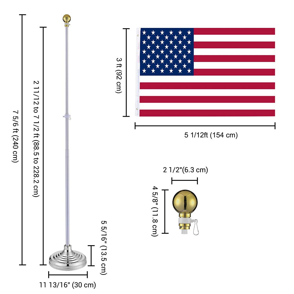 Yescom 8' Indoor Flagpole with Stand US Flag