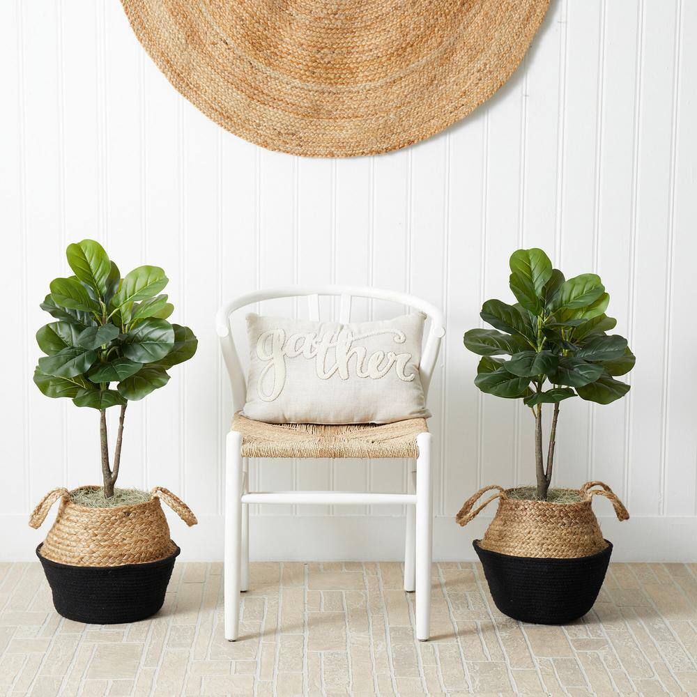 Nearly Natural 3 ft. Artificial Fiddle Leaf Fig Tree with Handmade Cotton and Jute Woven Planter DIY Kit (Set of 2) P1908-S2-BK