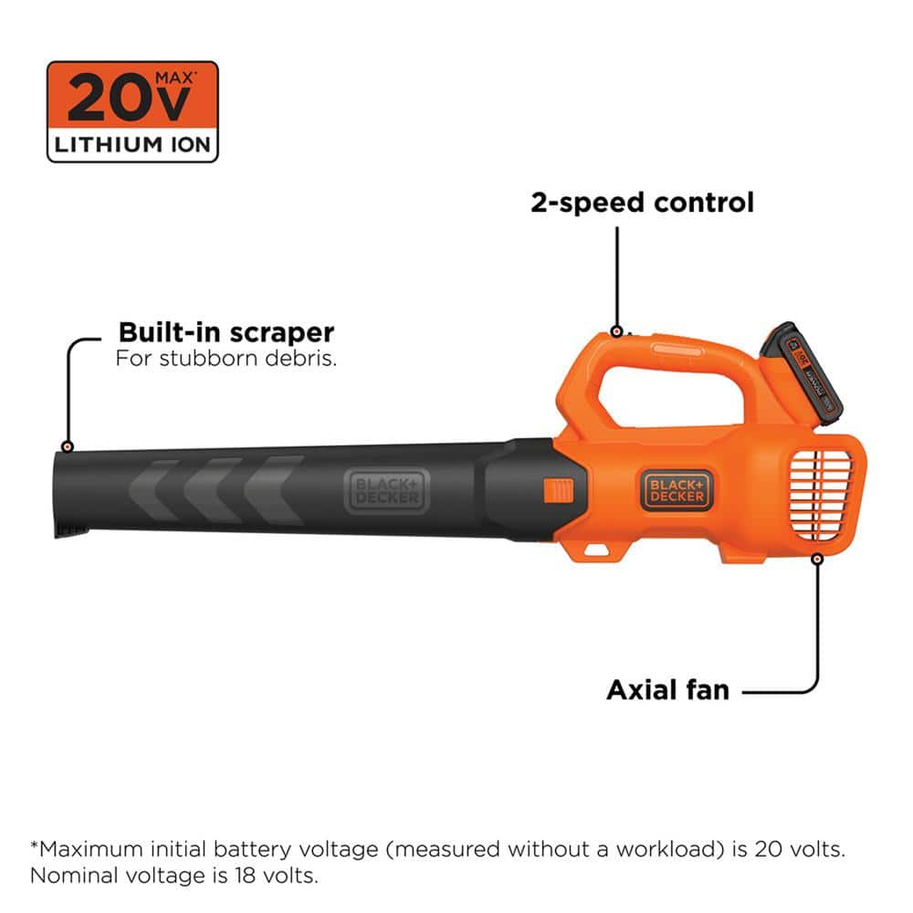 BLACK+DECKER 20V MAX 90 MPH 320 CFM Cordless Battery Powered Handheld Leaf Blower Kit with (1) 2Ah Battery & Charger BCBL700D1