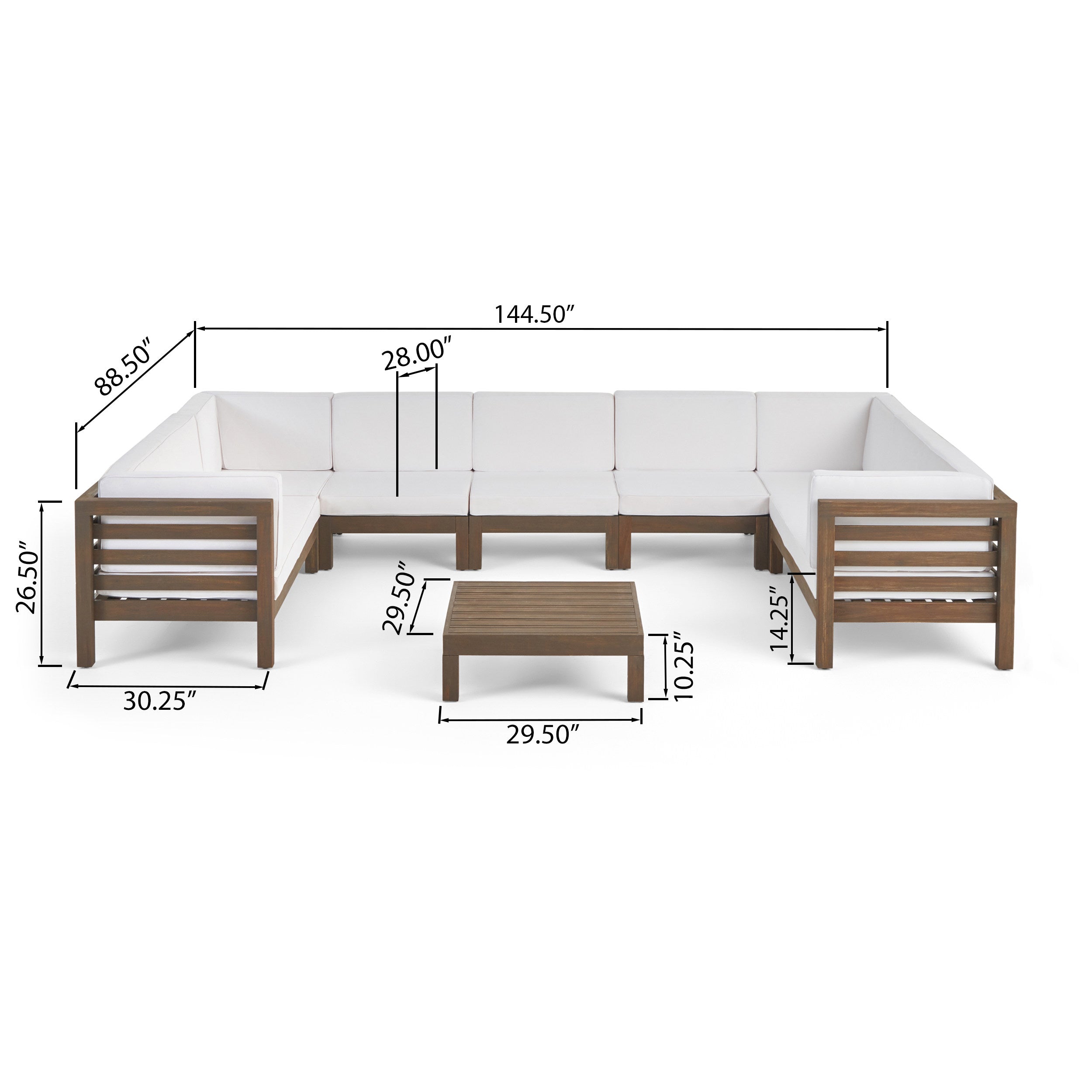 Emma Outdoor 9 Seater Acacia Wood Sectional Sofa Set