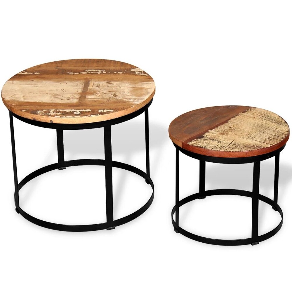 vidaXL Two Piece Coffee Table Set Solid Reclaimed Wood Round 19.7\