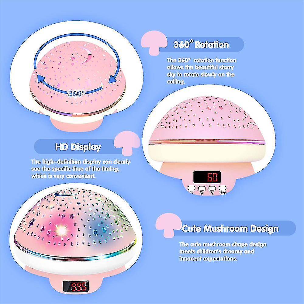 Mushroom Starry Sky 360 Degree Rotation Projection Light Atmosphere Led Night Light Timer Hd Display Projector Light Kids Bedroom Decoration