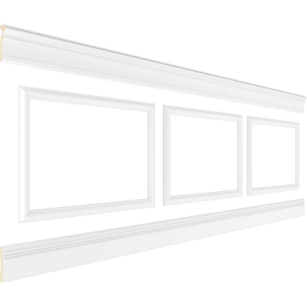 Ekena Millwork 94 12 in. (Adjustable 36 in. to 40 in.) 23 sq. ft. Polyurethane Ashford Square Panel Wainscot Kit Primed WPKUSQ091P036