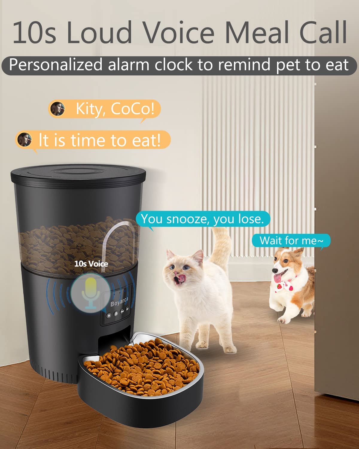 Automatic Cat Feeders with App，Tuya Smart Auto Pet Feeder for Cats and Dogs，2.4GHz WiFi Pet Dry Food Dispenser， with Remote Feeding Timer，Works with Google for Home Automation，3L，Black