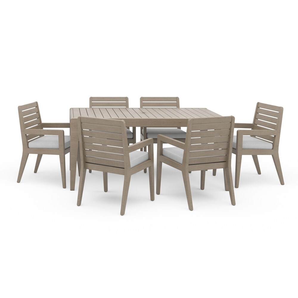 Homestyles 7 Piece Sustain Gray Wood Outdoor Dining Table and Six Armchairs Set