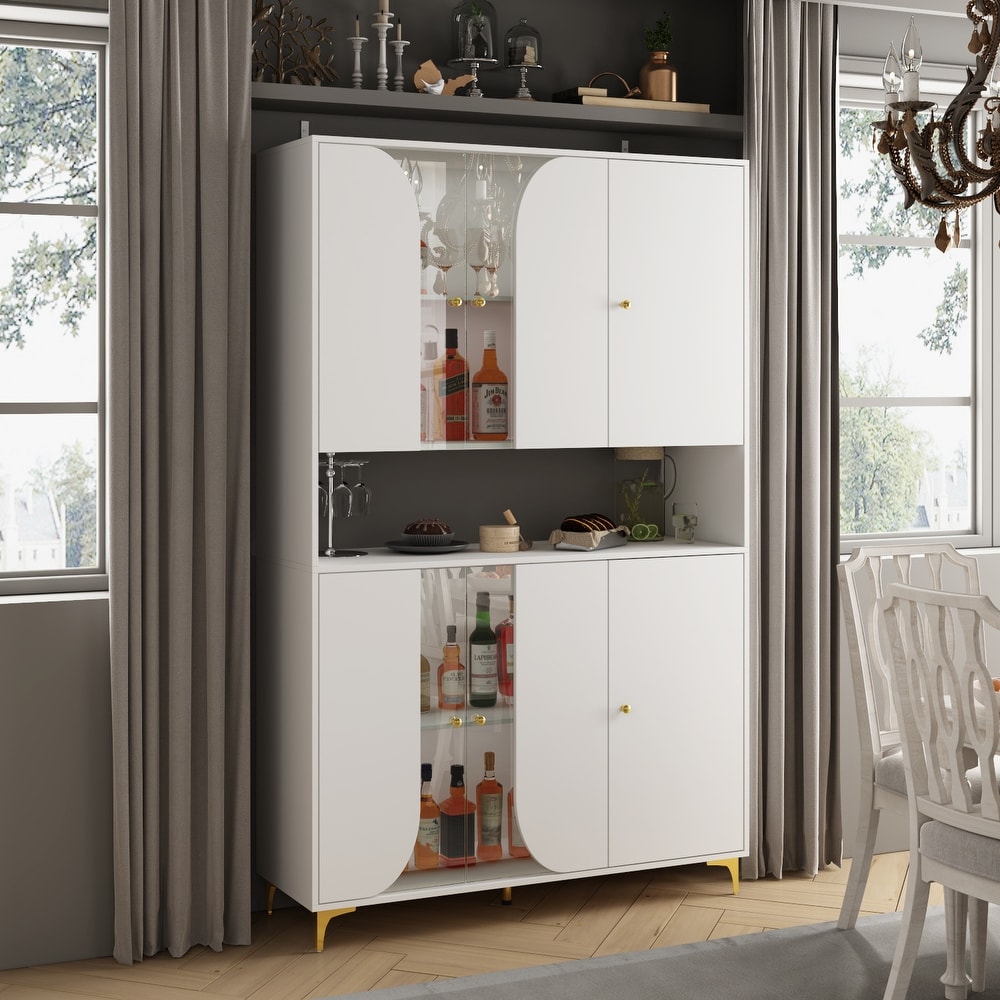 Buffet Storage Cabinet with Tempered Glass Doors Pantry Bookshelves   47.2\