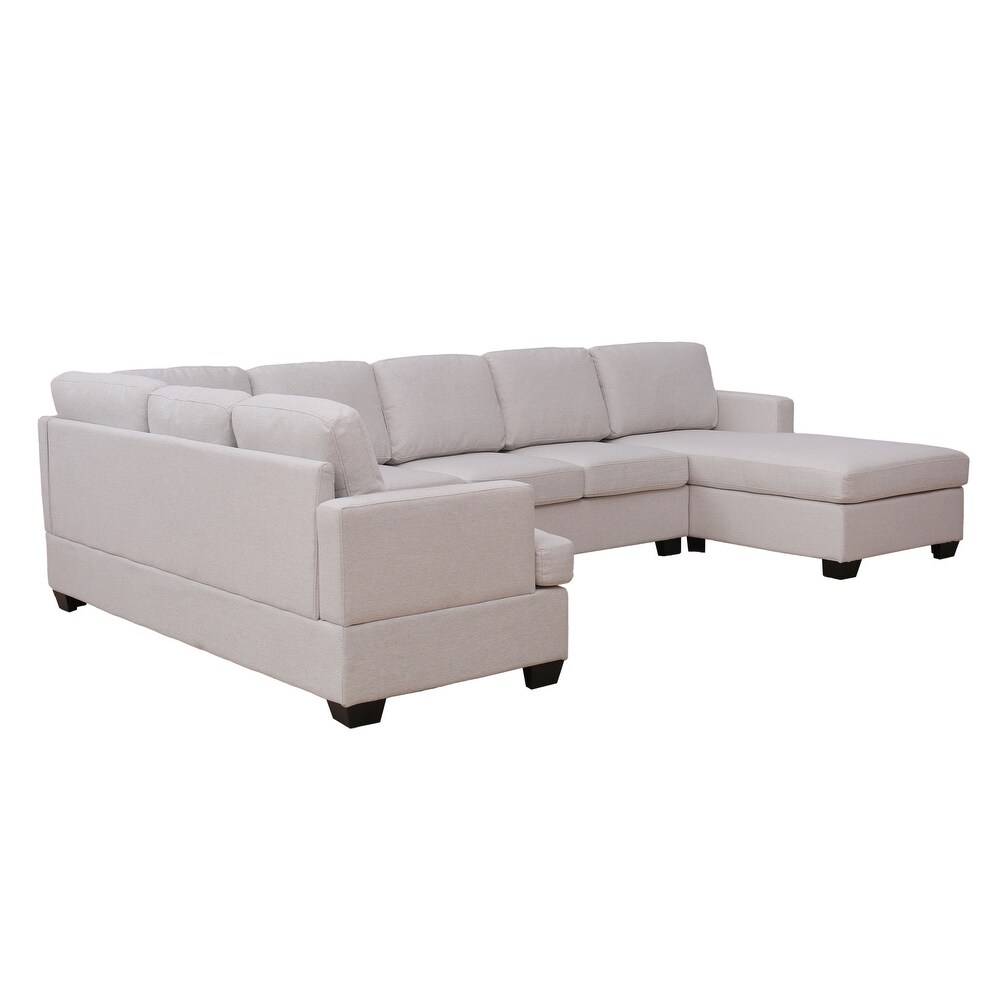 Modern 6 Seat Sofa Large Polyester Padded U shape Sectional Sofa Furniture Set  Extra Wide Chaise Lounge Couch   Wood Feet