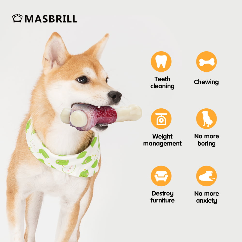 MASBRILL Dog Toys for Aggressive Chewers， Indestructible Durable Dog Chew Toys， Non-Toxic Food Grade Nylon Dog Bone Toy Reduces Boredom， For Small Medium and Large Breed