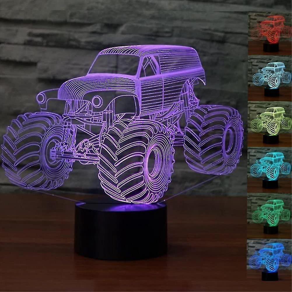 Abstractive 3d Optical Illusion Monster Truck Colorful Lighting Effect Touch Switch Usb Powered Led