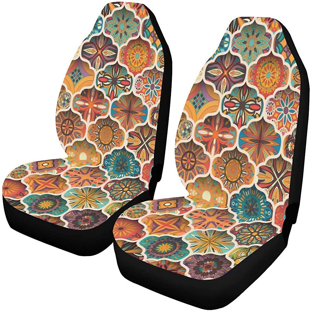 Set Of 2 Car Seat Covers Exotic Tribal Art Universal Auto Front Seats Protector Fits For Car，suv Sedan，truck D---67389