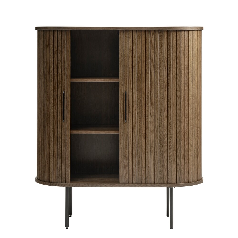 Rye Studio Nicola Mid Century Modern Rounded Sliding Door Cabinet 39\