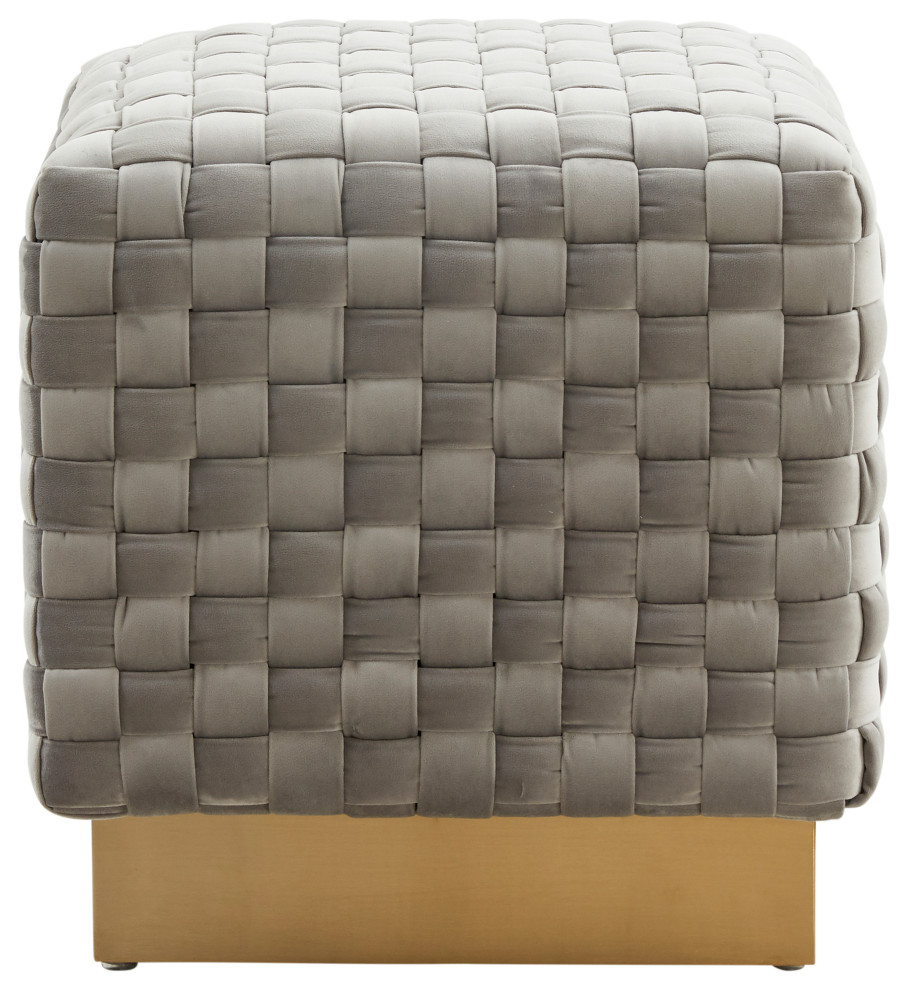 Myrtle 19 quotModern Square Weave Velvet Ottoman With Gold Base   Contemporary   Footstools And Ottomans   by LeisureMod  Houzz