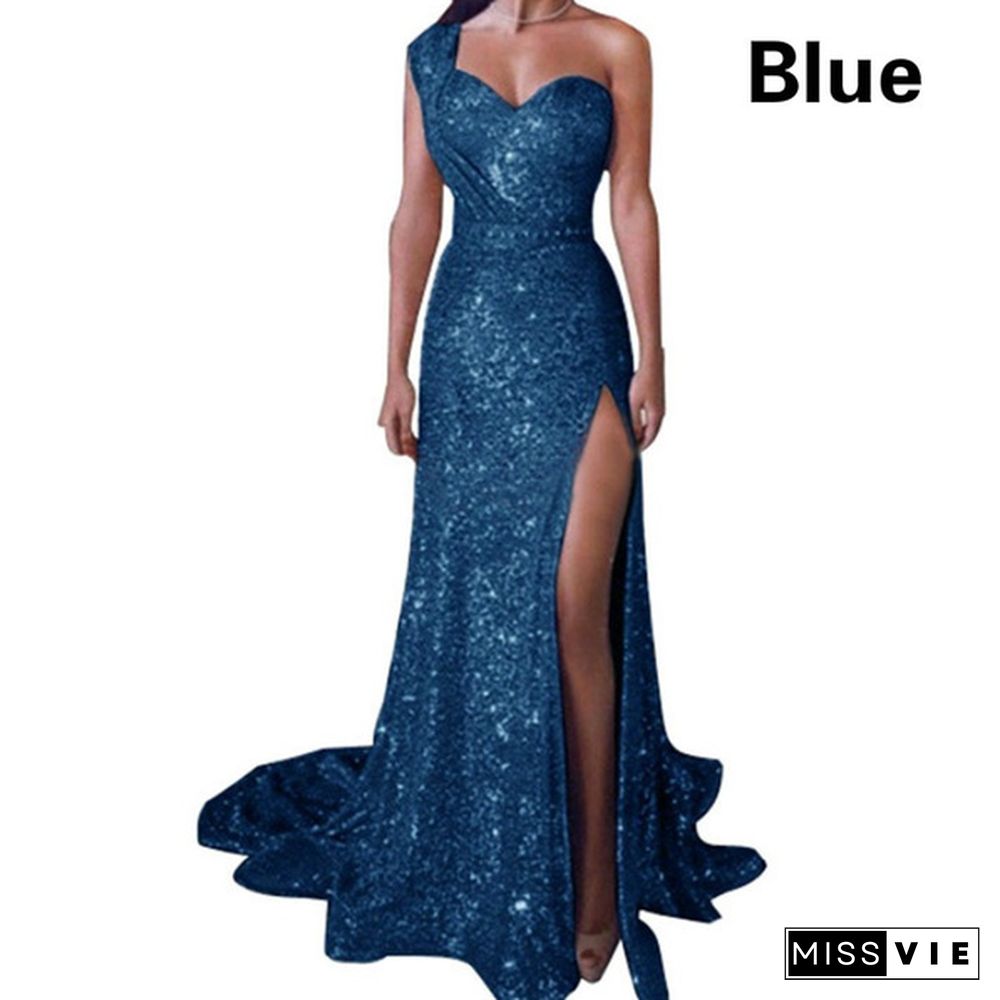 Plus Size Chic Women Sexy Formal Prom Dress Party Ball Gown Evening Long Bridesmaid Dress Single Shoulder Full Dress