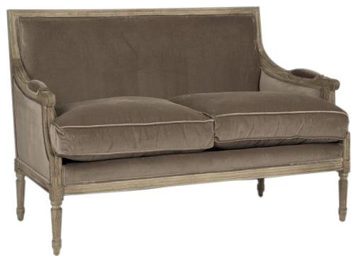 Settee LOUIS Coffee Brown Wood Upholstery Fabric   French Country   Loveseats   by EuroLuxHome  Houzz