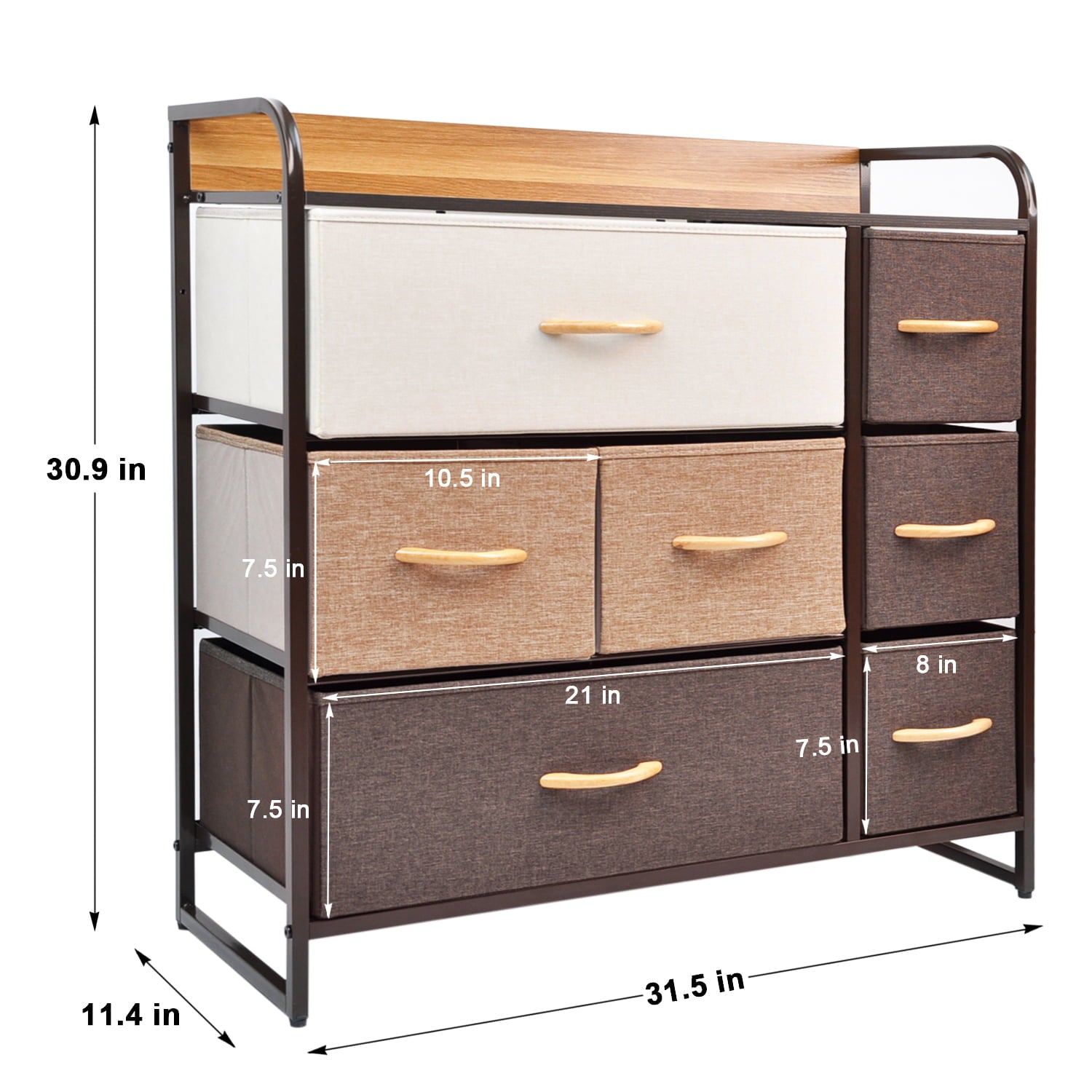 Cerbior Fabric Dresser with 7 Drawers - Furniture Storage Tower Unit for Bedroom, Hallway, Closet, Office Organization, End Table Dresser - Steel Frame, Wood Top