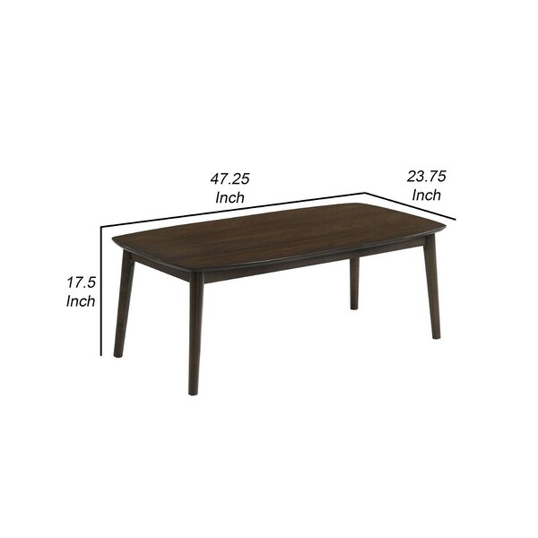 Lexi 47 Inch Coffee Table， Dark Walnut Brown Wood， Rounded Splayed Legs - 17.5 H x23.75 W x 47.25 L Inches