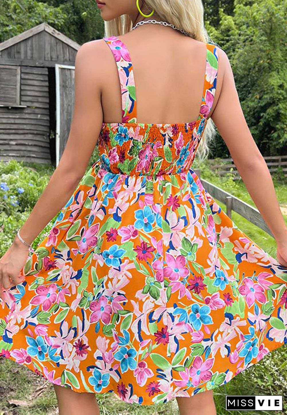 Multicolor Floral Square Neck Dress