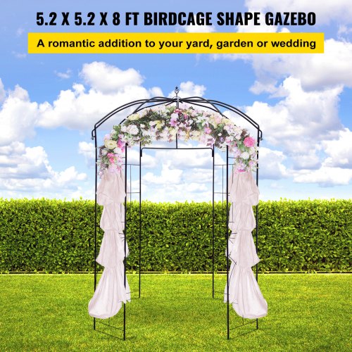 8' Birdcage Garden Arbor - Heavy Duty Wrought Iron Wedding Arch Trellis for Climbing Vines