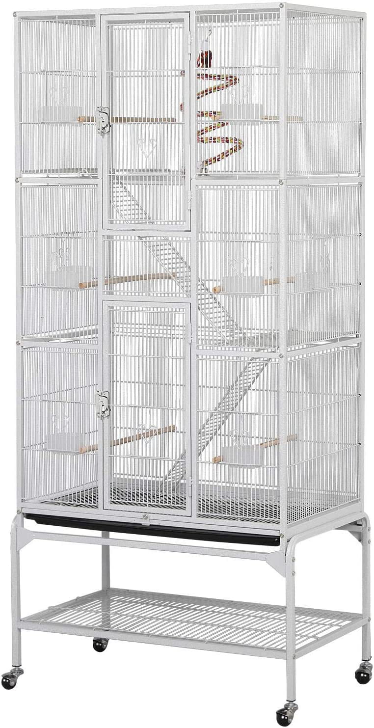 69'' Extra Large Bird Cage Metal Parrot Cage w/Detachable Stand for Mid-Sized Parrots Cockatiels Conures Parakeets Lovebirds Budgie Finch