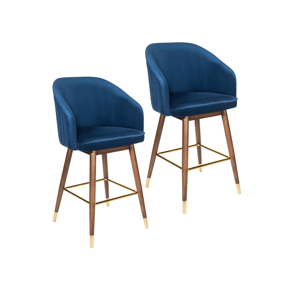 Porthos Home Olea Velvet Upholstered Bar Stools with Rubberwood Legs  Set of 2