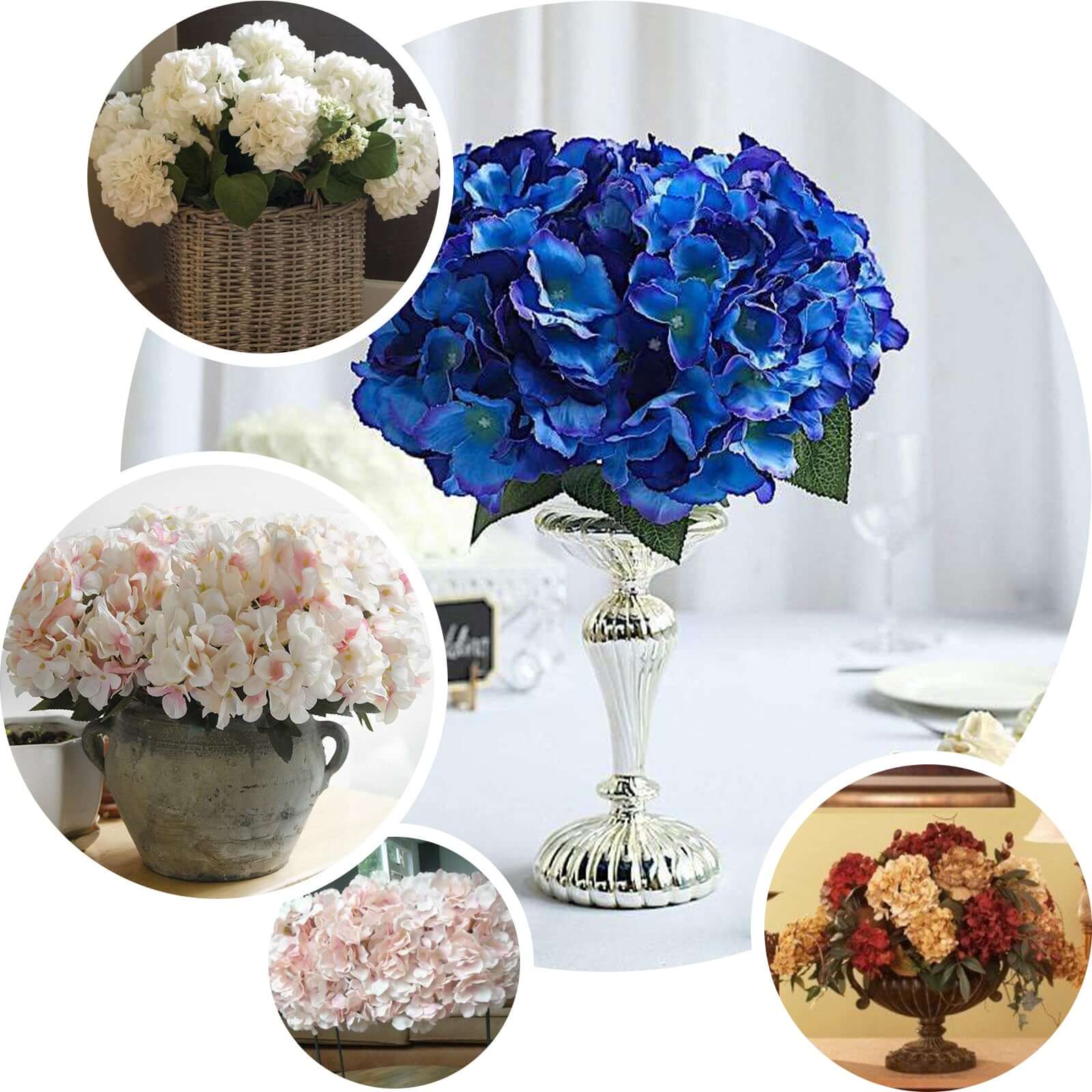 5 Bushes Blush Pink Artificial Silk Hydrangea Flower Bouquets