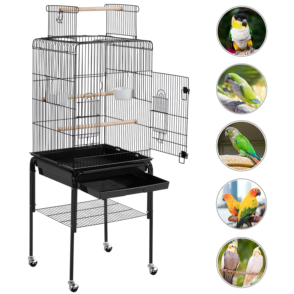 Topeakmart 53.5-inch Open Top Metal Bird Cage with Detachable Rolling Stand， Black