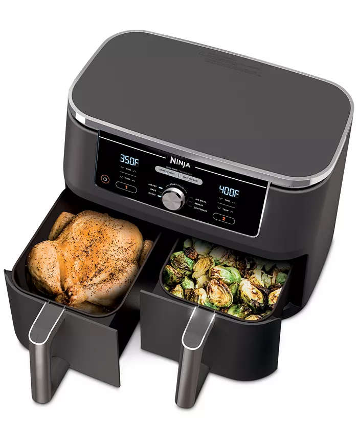 Ninja Foodiandreg DZ401 6-in-1 10-qt. XL 2-Basket Air Fryer with DualZone Technology- Air Fry， Broil， Roast， Dehydrate， Reheat and Bake， Family Sized