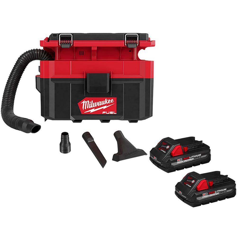 MW M18 FUEL PACKOUT 18-Volt Lithium-Ion Cordless 2.5 Gal. WetDry Vacuum with 2 M18 HIGH OUTPUT 3.0 Ah Batteries 0970-20-48-11-1837