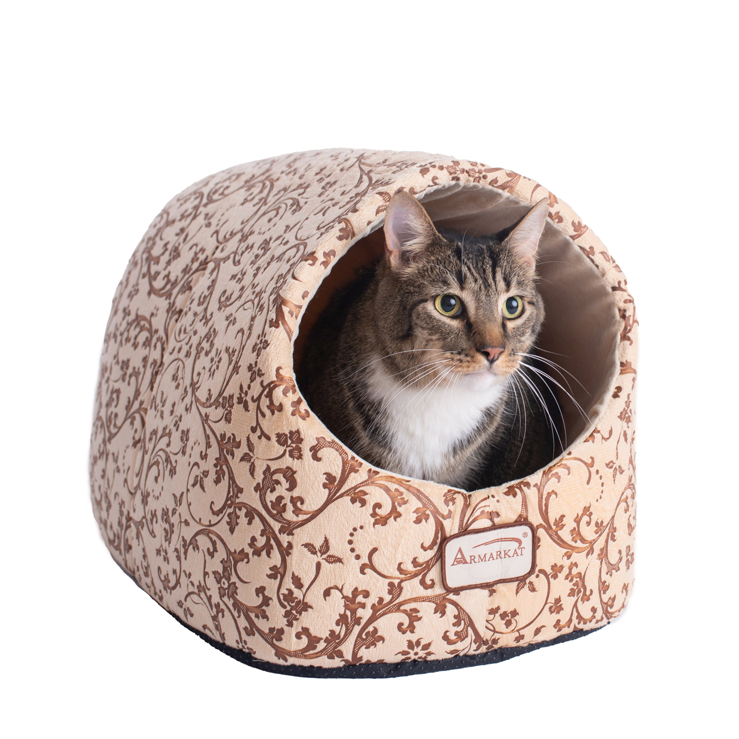 Armarkat Cat Bed with Flower Pattern， Beige， C11HYH/MH