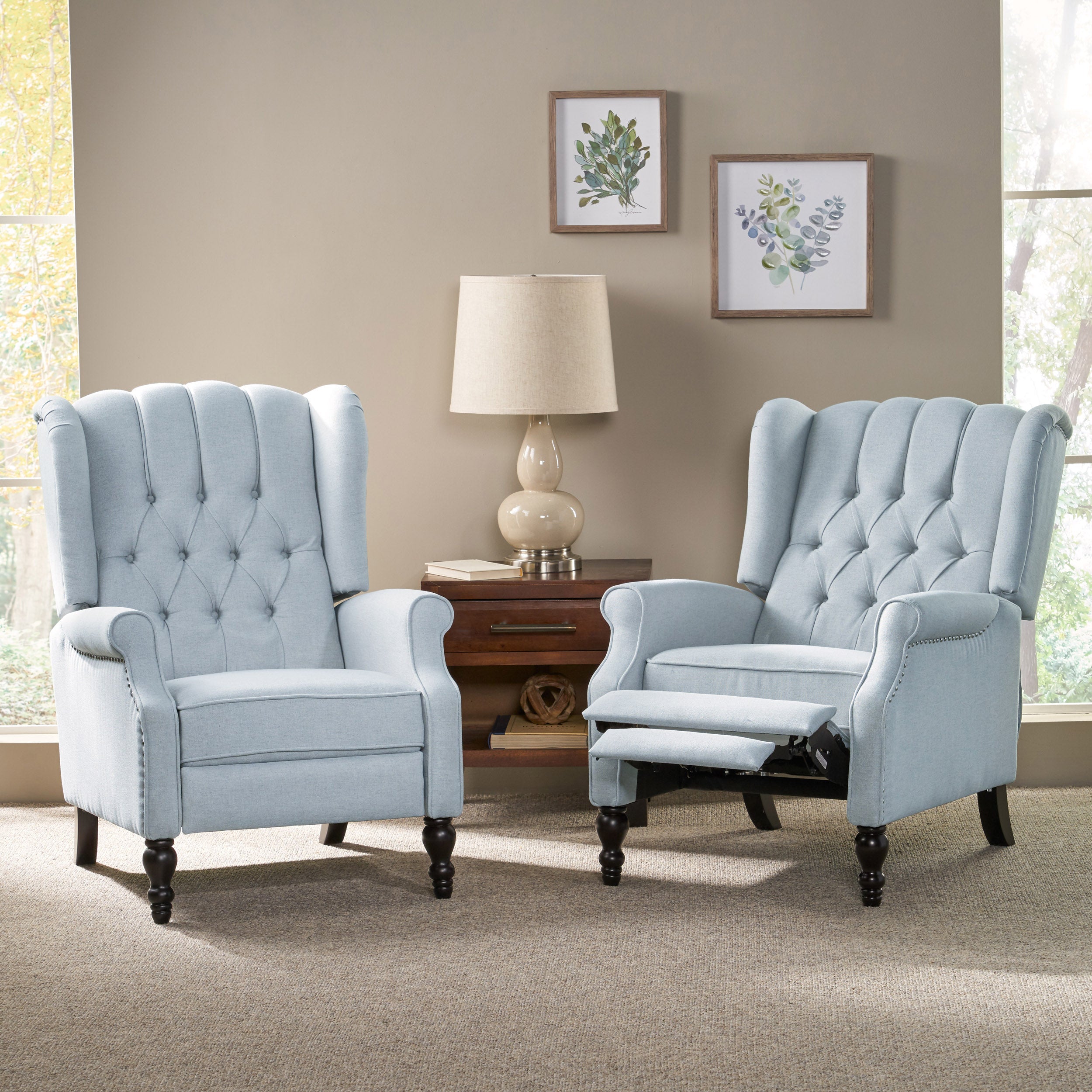 Elizabeth Contemporary Tufted Fabric Recliner (Set of 2)