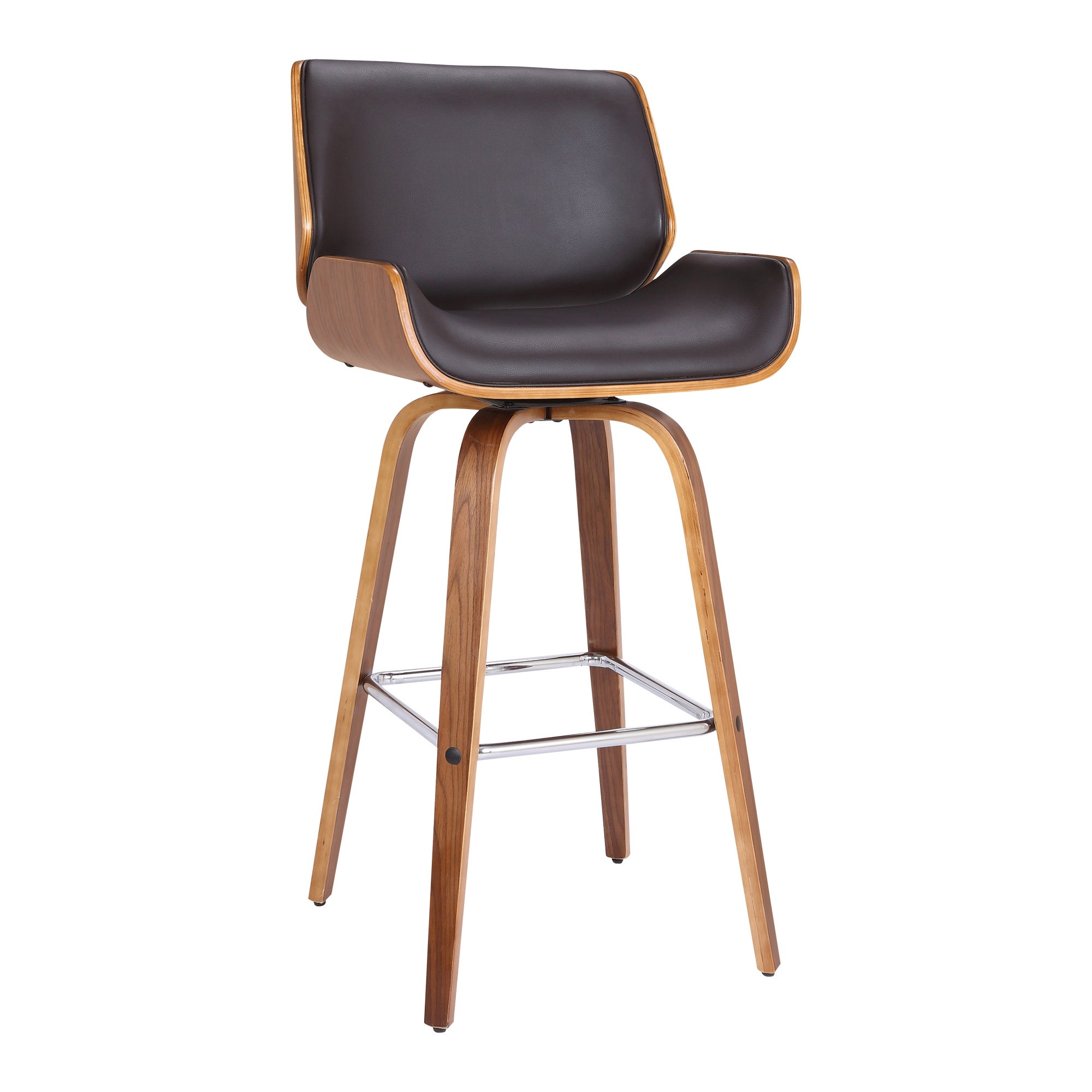 Counter Height Wooden Swivel Barstool with Leatherette Seat，Black and Brown