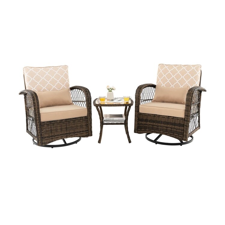 3 Pieces Outdoor Wicker Conversation Set with Tempered Glass Coffee Table-Beige - N/A - Overstock - 37797552