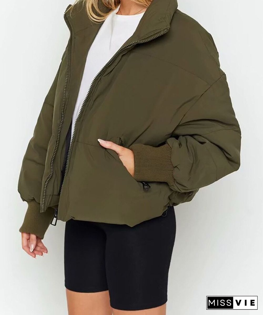 Winter New Thick Women Vintage Green Black Parkas Coat Casual Pockets Solid Loose Jacket Warm Cotton Outwear Female