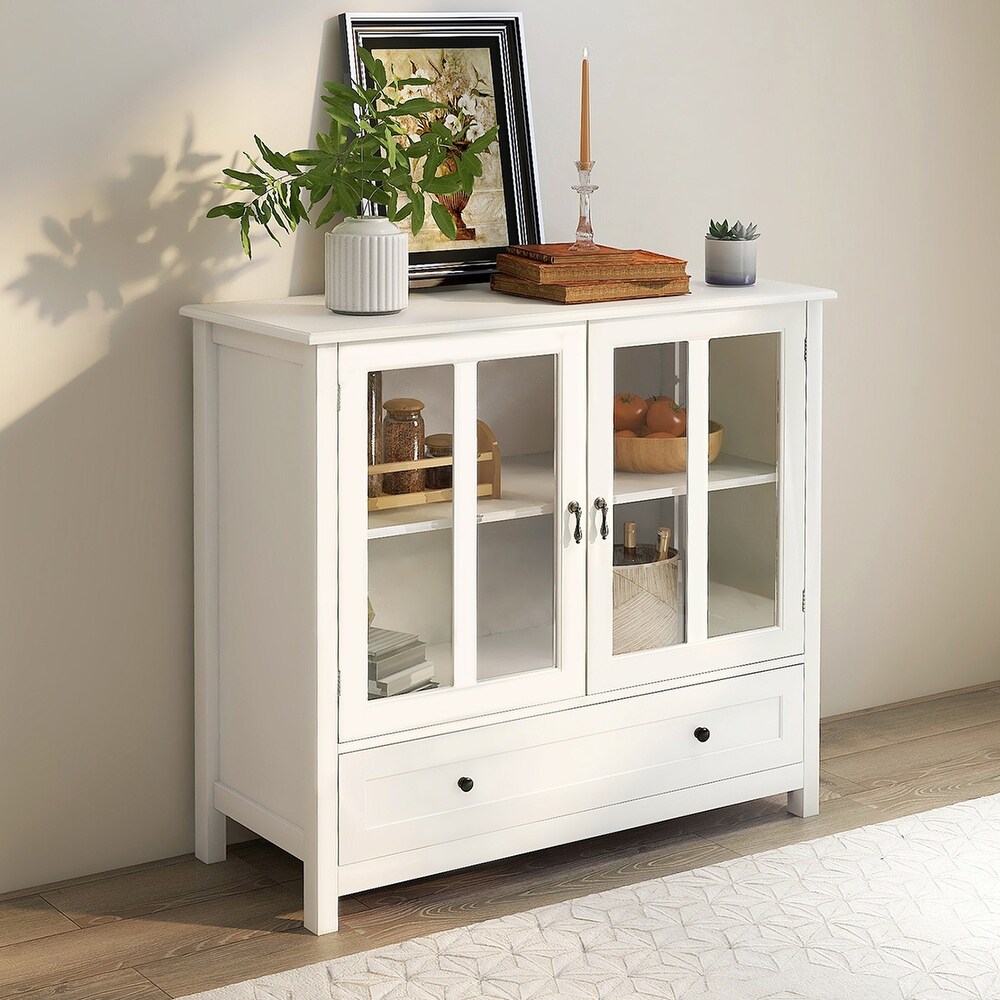 Modern Kitchen Buffet Sideboard Storage Cabinet with Glass Doors and Drawers