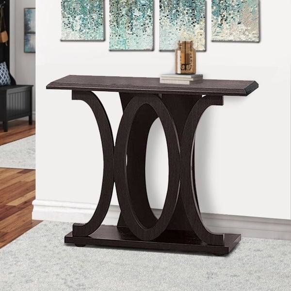 Stylish Console Table With Base Shelf， Dark Brown