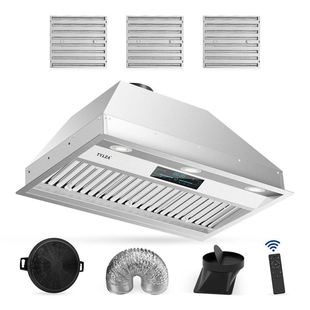 Tylza 30  900 CFM Convertible Ductless to Ducted Insert Range Hood in Stainless Steel with Charcoal Filter and Exhaust Pipe