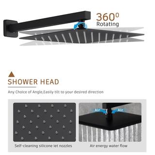 CASAINC 1-Spray Patterns with 2.5 GPM 10 in. Wall Mount Dual Shower Heads with Digital Display in Matte Black M6340-A-10-MB